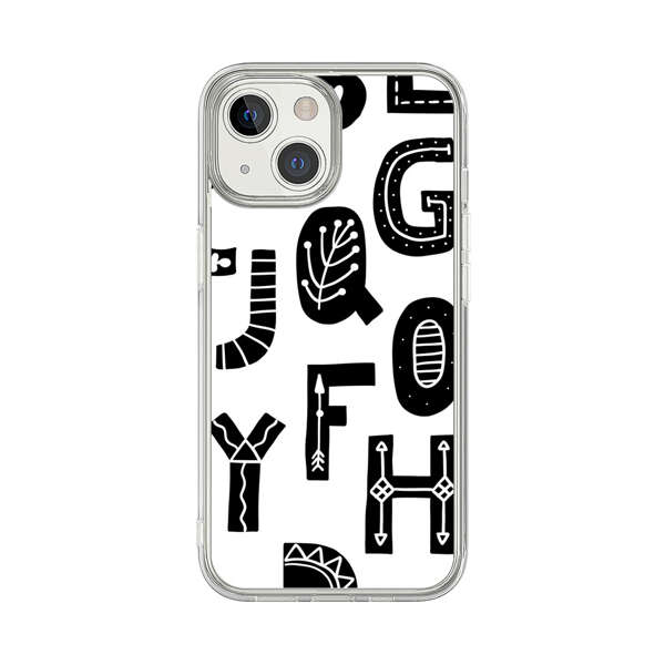 Black and White Hand-Drawn Alphabet Letters Pattern iPhone 13 Mini Case