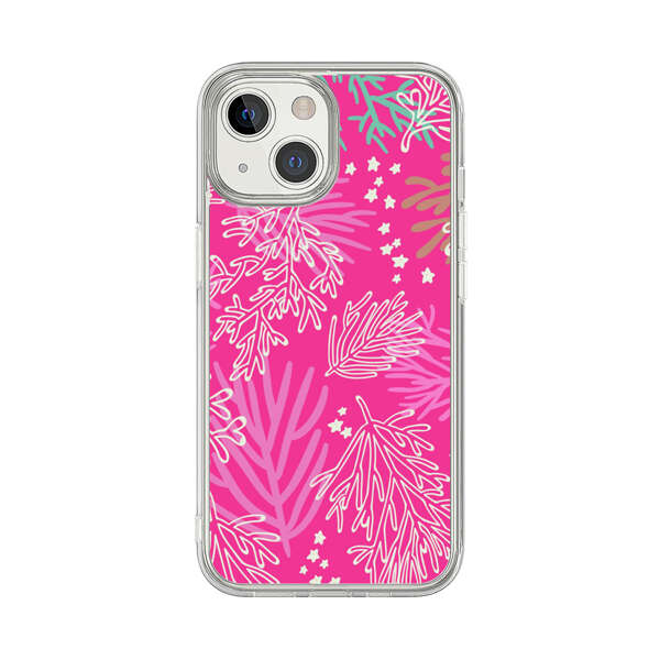 Bright Pink Tropical Leaf Pattern iPhone 13 Mini Case
