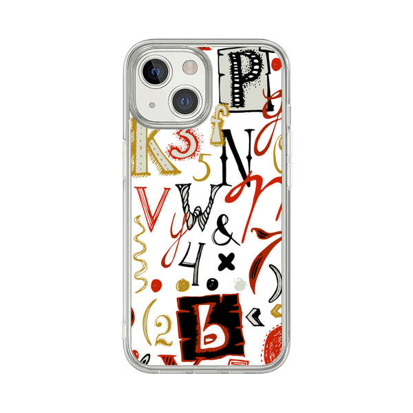 Colorful Hand Drawn Letters and Numbers Pattern iPhone 13 Mini Case
