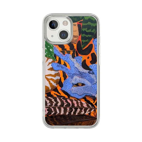 Tropical Coral Seashell Feathers on Tiger Pattern iPhone 13 Mini Case