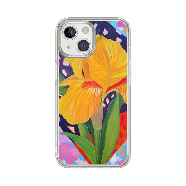 Yellow Iris Flower with Colorful Patchwork Background iPhone 13 Mini Case