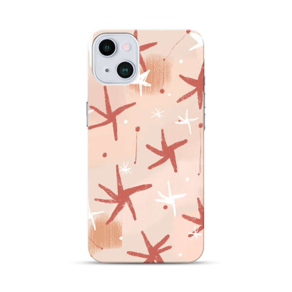 Abstract Star Pattern Red and White on Beige Background iPhone 13 Mini Hard Case