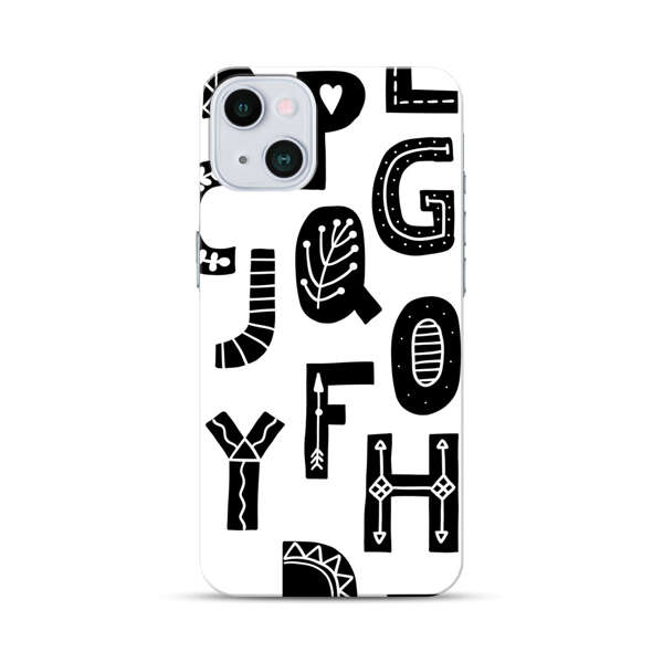 Black and White Hand-Drawn Alphabet Letters Pattern iPhone 13 Mini Hard Case