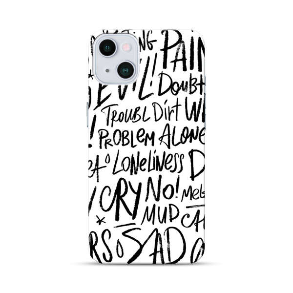 Black and White Negative Words Pattern iPhone 13 Mini Hard Case