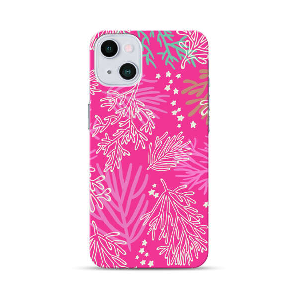 Bright Pink Tropical Leaf Pattern iPhone 13 Mini Hard Case