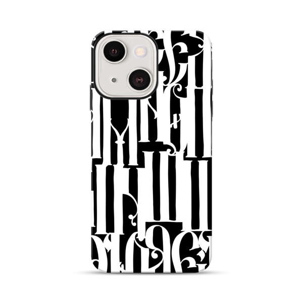 Abstract Black and White Pattern with Ornamental Letters iPhone 13 Mini Impact Case