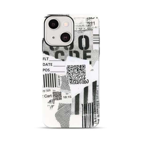 Abstract Collage Torn Paper Barcodes iPhone 13 Mini Impact Case