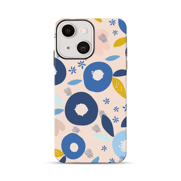 Abstract Floral Pattern with Blue, Pink and Mustard Flowers iPhone 13 Mini Impact Case