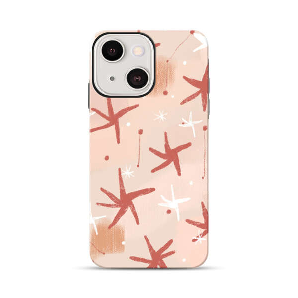 Abstract Star Pattern Red and White on Beige Background iPhone 13 Mini Impact Case