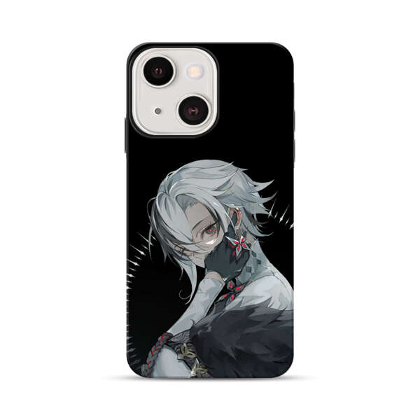 Anime Character with Silver Hair and Dark Feathers iPhone 13 Mini Impact Case