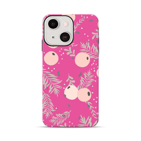 Berries Floral Pattern Pink Background iPhone 13 Mini Impact Case