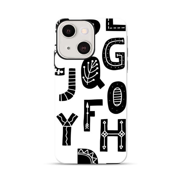 Black and White Hand-Drawn Alphabet Letters Pattern iPhone 13 Mini Impact Case