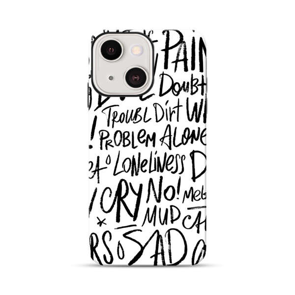 Black and White Negative Words Pattern iPhone 13 Mini Impact Case