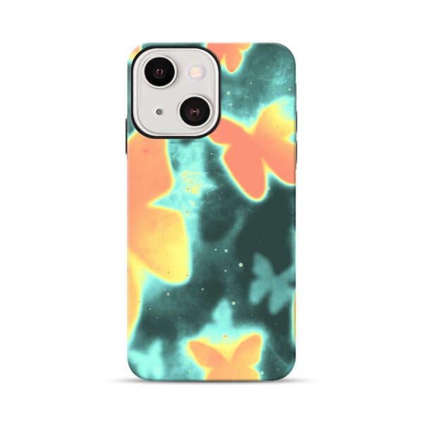 Bright Glowing Orange Butterflies Blue Background iPhone 13 Mini Impact Case