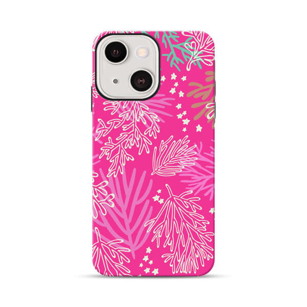 Bright Pink Tropical Leaf Pattern iPhone 13 Mini Impact Case