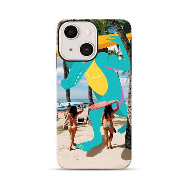Cartoon Alligator Carrying Surfboards on Beach iPhone 13 Mini Impact Case