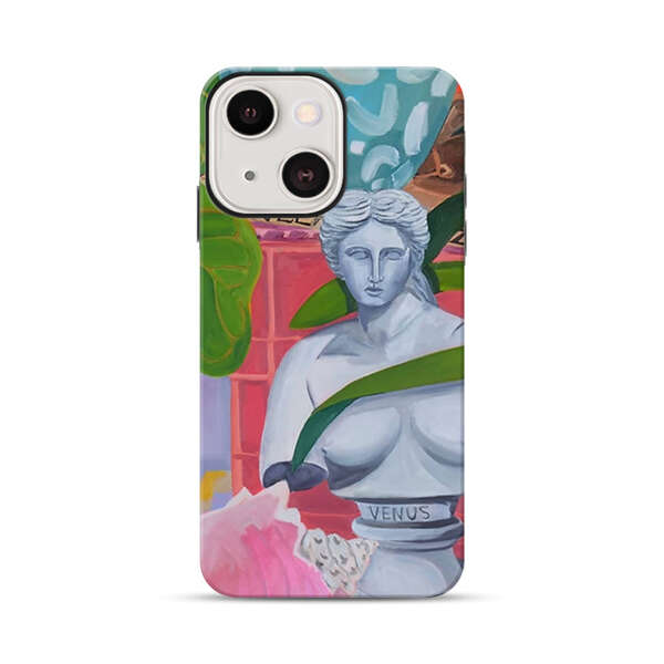Classical Venus Bust with Green Leaves and Vibrant Vases iPhone 13 Mini Impact Case