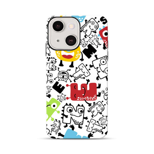 Colorful Cartoon Monsters Letters Pattern iPhone 13 Mini Impact Case