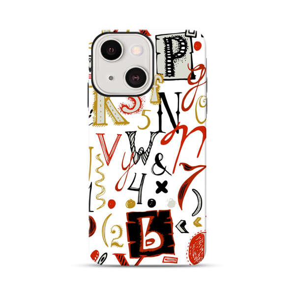 Colorful Hand Drawn Letters and Numbers Pattern iPhone 13 Mini Impact Case