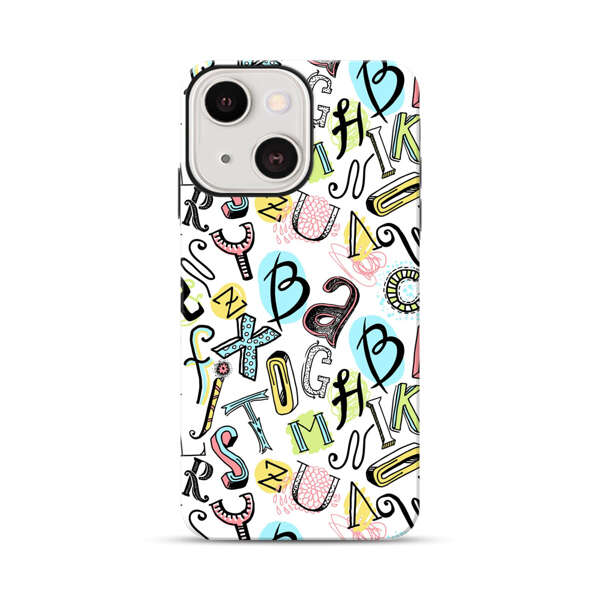 Colorful Scattered Alphabet Letters Pattern iPhone 13 Mini Impact Case