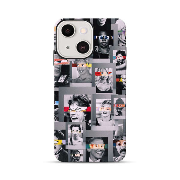 Creative Collage of Iconic Black and White Portraits with Cartoon Eyes iPhone 13 Mini Impact Case