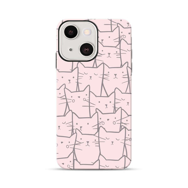 Cute Hand Drawn Cat Pattern iPhone 13 Mini Impact Case