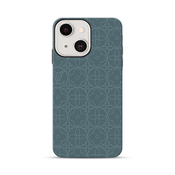 Elegant Blue Geometric Floral Pattern iPhone 13 Mini Impact Case