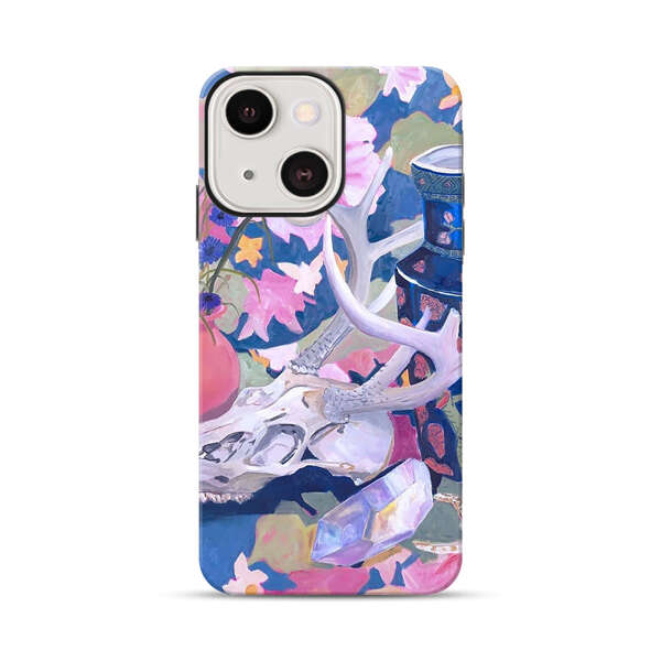 Floral Ornate Vases with Antlers Skull and Crystal iPhone 13 Mini Impact Case