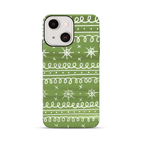 Green White Stars Loop Pattern iPhone 13 Mini Impact Case