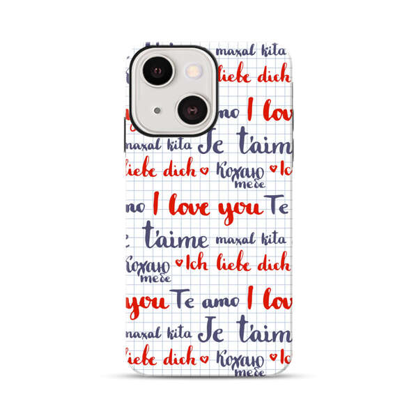 Love Message Multilingual Pattern iPhone 13 Mini Impact Case