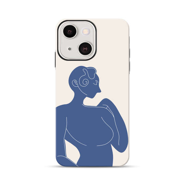 Minimalistic Abstract Female Silhouette Blue iPhone 13 Mini Impact Case