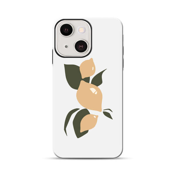 Minimalistic Beige Lemons with Green Leaves iPhone 13 Mini Impact Case