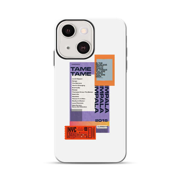 Modern Graphic Collage with Typography and Ticket Elements iPhone 13 Mini Impact Case