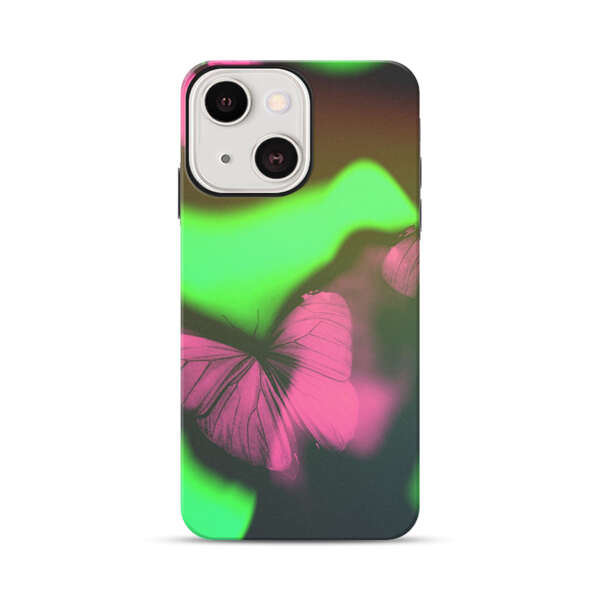 Pink Butterflies Green Background iPhone 13 Mini Impact Case