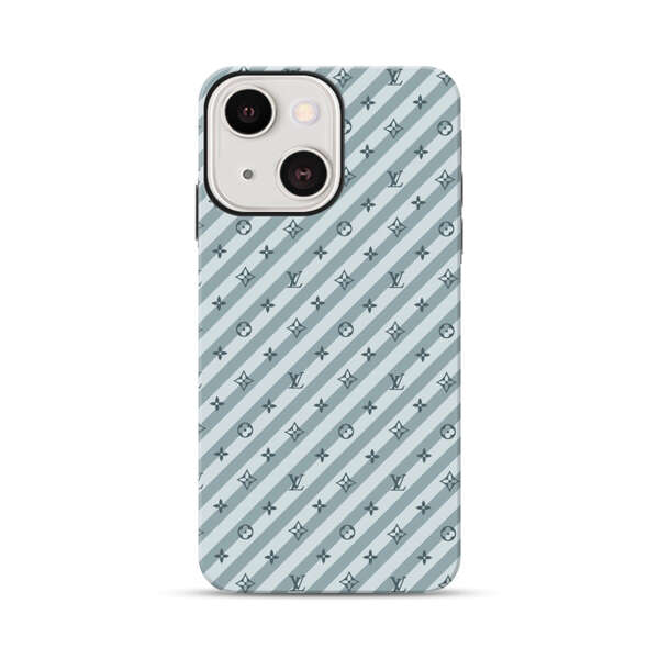 Stylish Blue Diagonal Striped Luxury Logo Pattern iPhone 13 Mini Impact Case