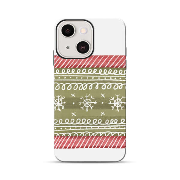 Winter Pattern with Snowflakes and Red Stripes iPhone 13 Mini Impact Case