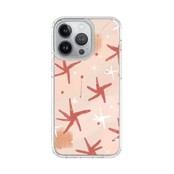 Abstract Star Pattern Red and White on Beige Background iPhone 13 Pro Case