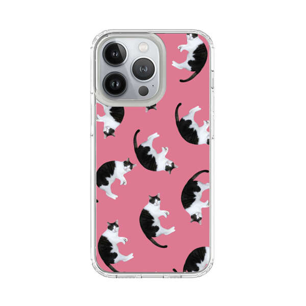 Black and White Cats Pattern on Pink Background iPhone 13 Pro Case