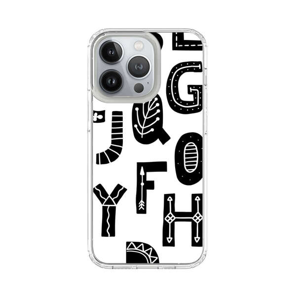 Black and White Hand-Drawn Alphabet Letters Pattern iPhone 13 Pro Case