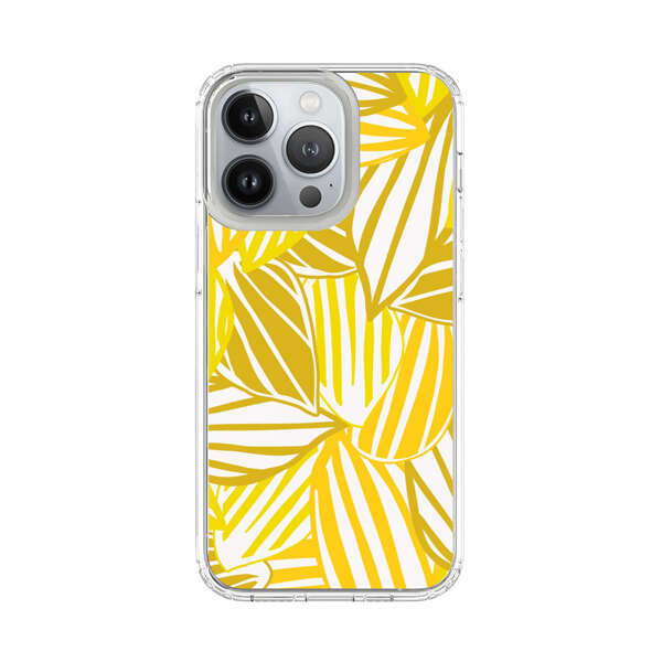 Bright Yellow Striped Tropical Leaves Pattern iPhone 13 Pro Case