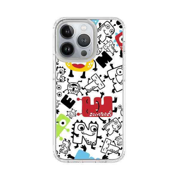 Colorful Cartoon Monsters Letters Pattern iPhone 13 Pro Case