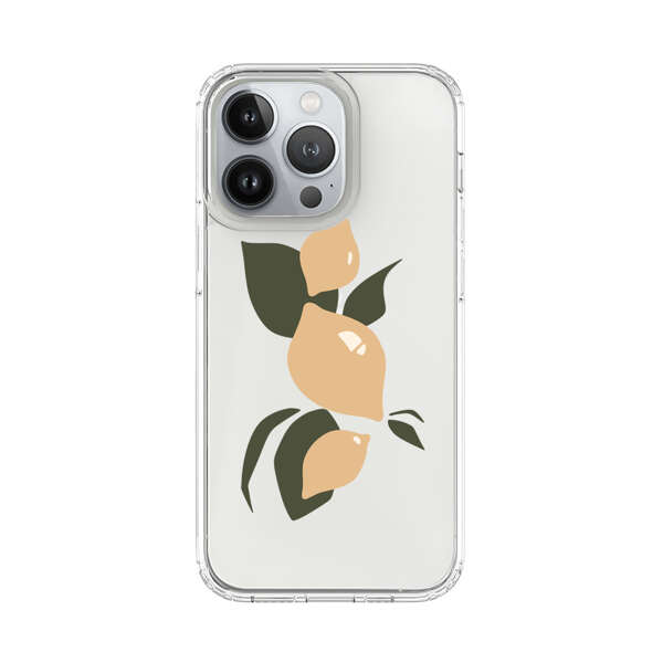 Minimalistic Beige Lemons with Green Leaves iPhone 13 Pro Case