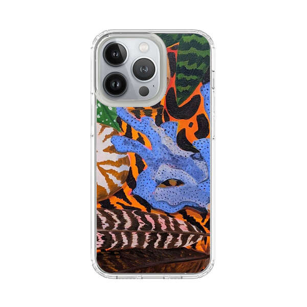 Tropical Coral Seashell Feathers on Tiger Pattern iPhone 13 Pro Case