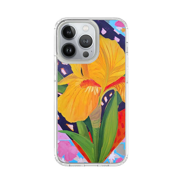 Yellow Iris Flower with Colorful Patchwork Background iPhone 13 Pro Case