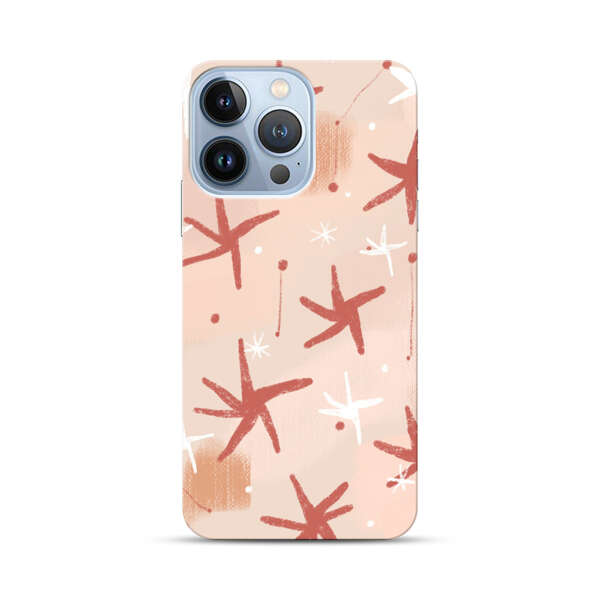 Abstract Star Pattern Red and White on Beige Background iPhone 13 Pro Hard Case