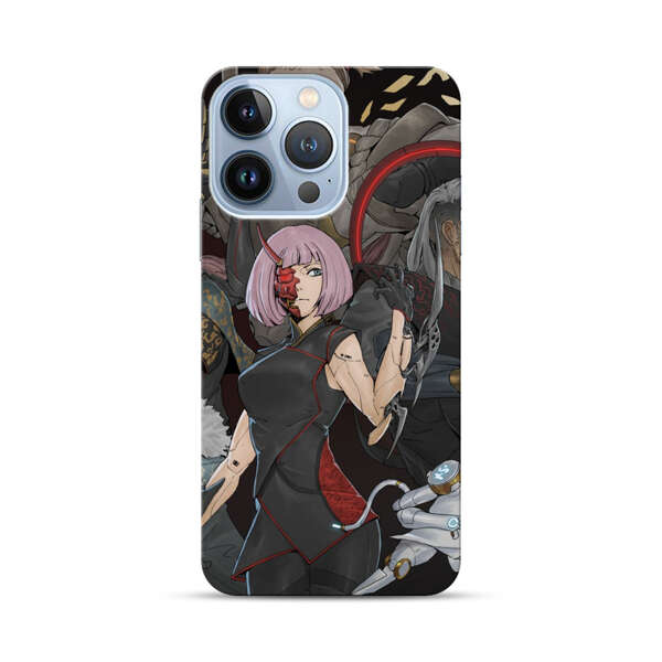 Futuristic Cyberpunk Warriors and Robotic Cat in Dynamic Pose iPhone 13 Pro Hard Case