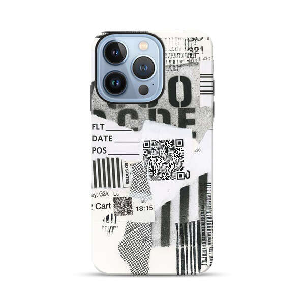Abstract Collage Torn Paper Barcodes iPhone 13 Pro Impact Case