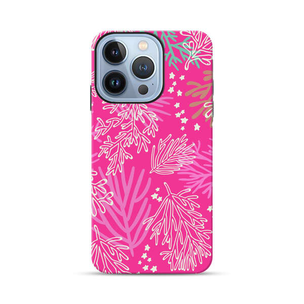 Bright Pink Tropical Leaf Pattern iPhone 13 Pro Impact Case