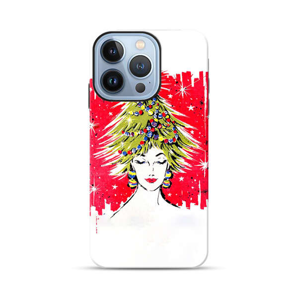 Christmas Tree Hair Woman Red Background iPhone 13 Pro Impact Case