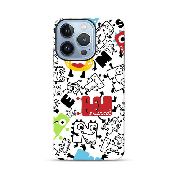 Colorful Cartoon Monsters Letters Pattern iPhone 13 Pro Impact Case